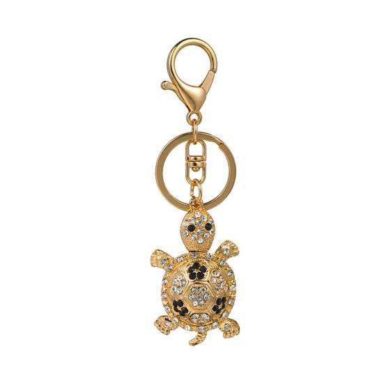 Keychain Sparkling Rhinestones Inlaid Turtle Design Keychain Pendant Enamel Oil Drip Process Spring Buckle Key Holder Car Key Bag Accessory
