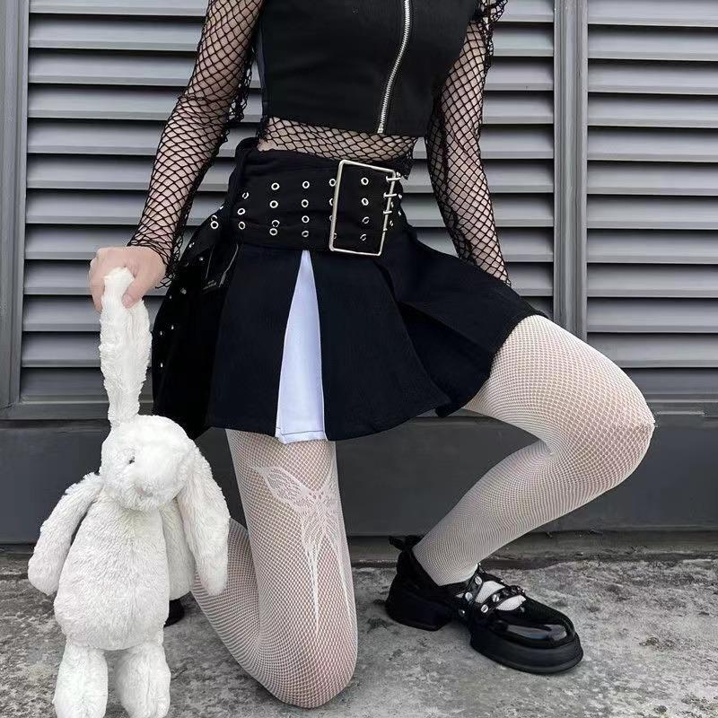 Gothic Girls Big Butterfly Print Stockings New Design Women Goth Punk Mesh Fish Net Pantyhose Sexy Stockings