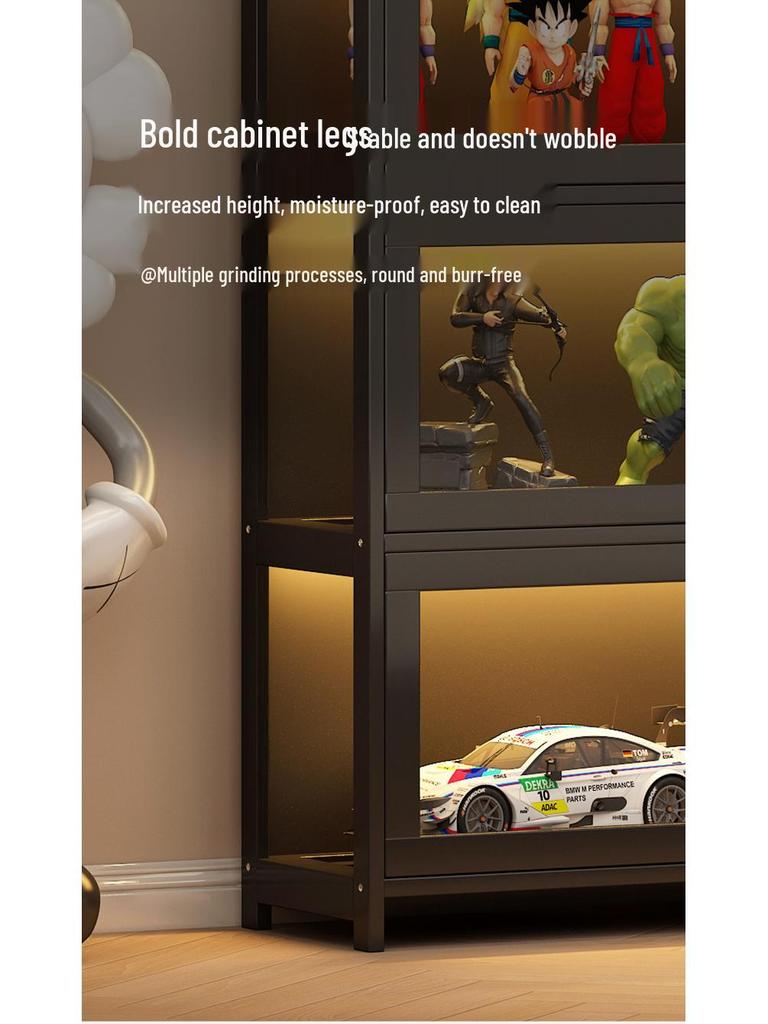 Acrylic Lockable Display Case with LED Lights for Figurines and Models, Dustproof Transparent Stand