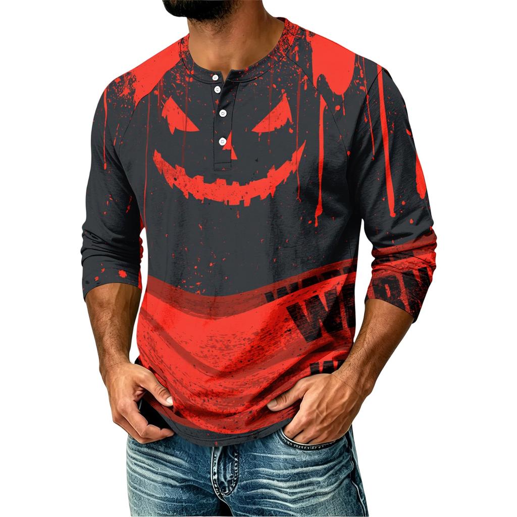Men's Casual Halloween Print Raglan Three-Quarter Sleeve Shirt
