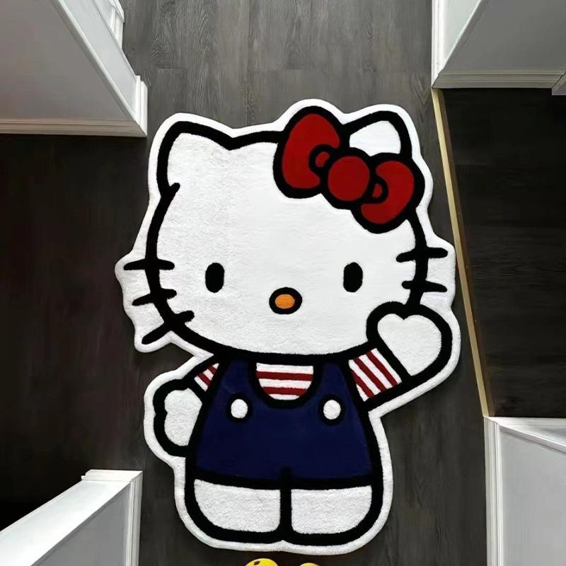 Cartoon Kitty Faux-Kaschmir Fußmatte - Unregelmäßige Form, Wasserabsorbierende Tür-/Badezimmermatte