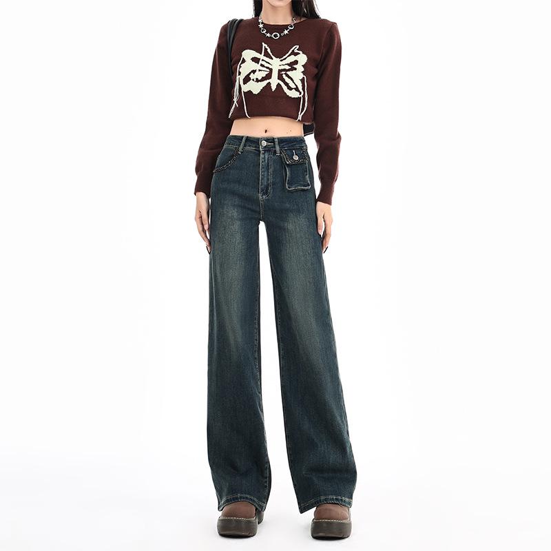 

Женские джинсы с завышенной талией, облегающие, сине-серые, широкие от бедра - стиль лето 2025 XL