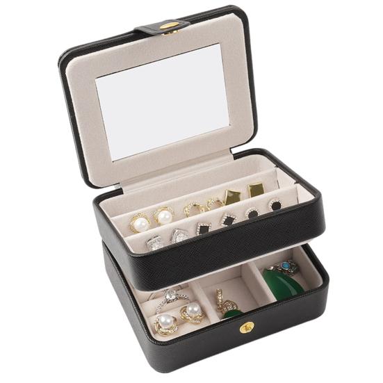 Double-layer Jewelry Organizer Box with Mirror Large Capacity Waterproof Earrings Necklaces Organizer Portable Jewelry Container
