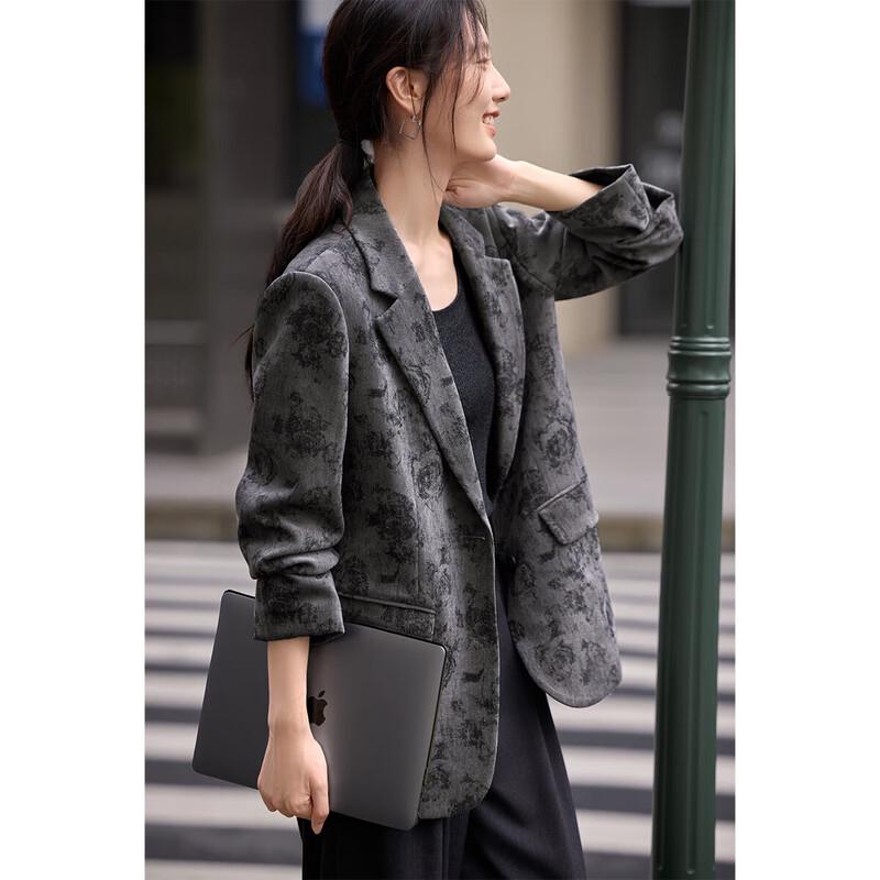 XWI Women s Elegant Velvet Floral Print Blazer M