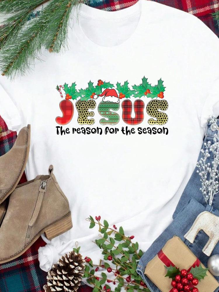 (Asian Size) Tee New Year Holiday tree cute 90s Merry Christmas Top festival Casual Women Print Lady Short Sleeve Fashion Graphic T-shirts