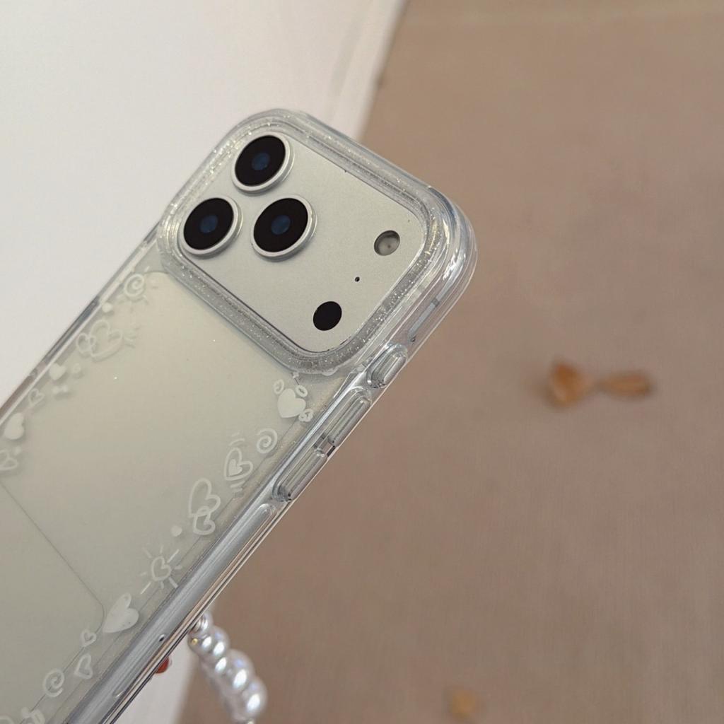 White heart border for iPhone 16 Pro Max, iPhone 17 Pro case, 15 protective case, 13/14 women