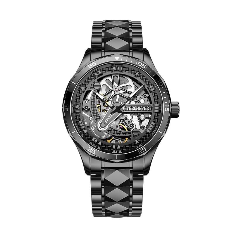 

FeelNever Hollow Automatic Mechanical Watch For Men Skeleton Flywheel Sport Men s Watches 316Stainless Steel Original Hand Clock