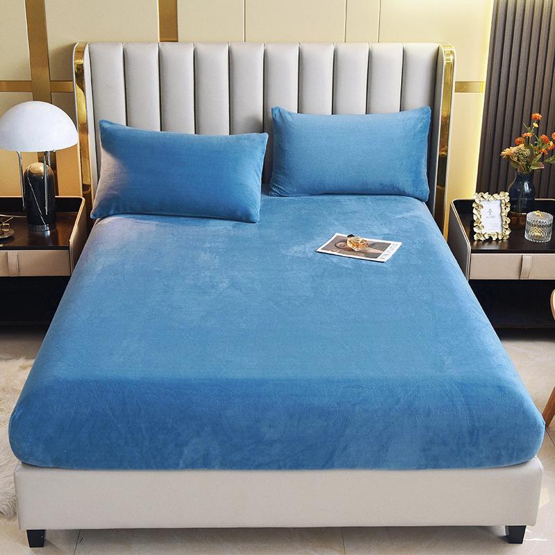 Solid Colour Soft Warm Thick Velvet Fitted Fitted Sheet Non Slip Mattress Cover Adjustable Protector Soft Bed Sheet with Elastic