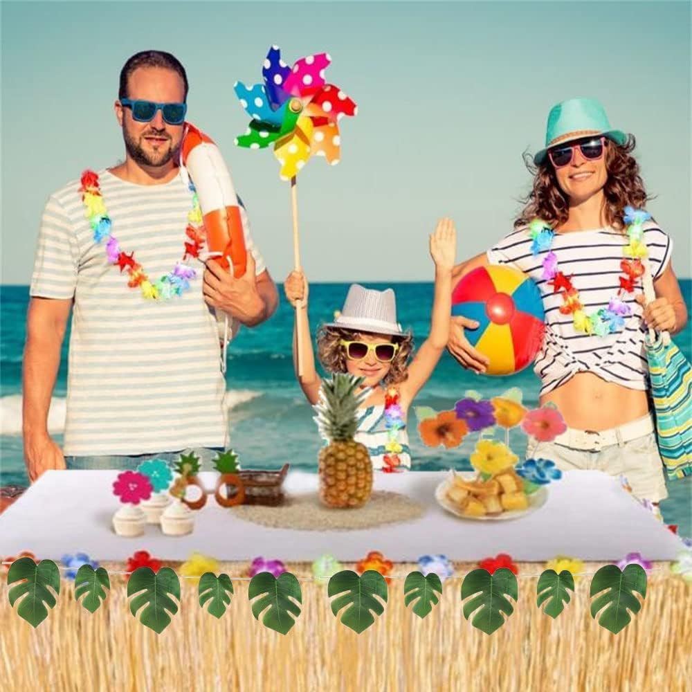 Luau Party Decorations Leaf Garland Artificial Palm Leaves Banner Monstera Fake Leaves for Hawaiian Party Wedding Decoration 9.1 ft