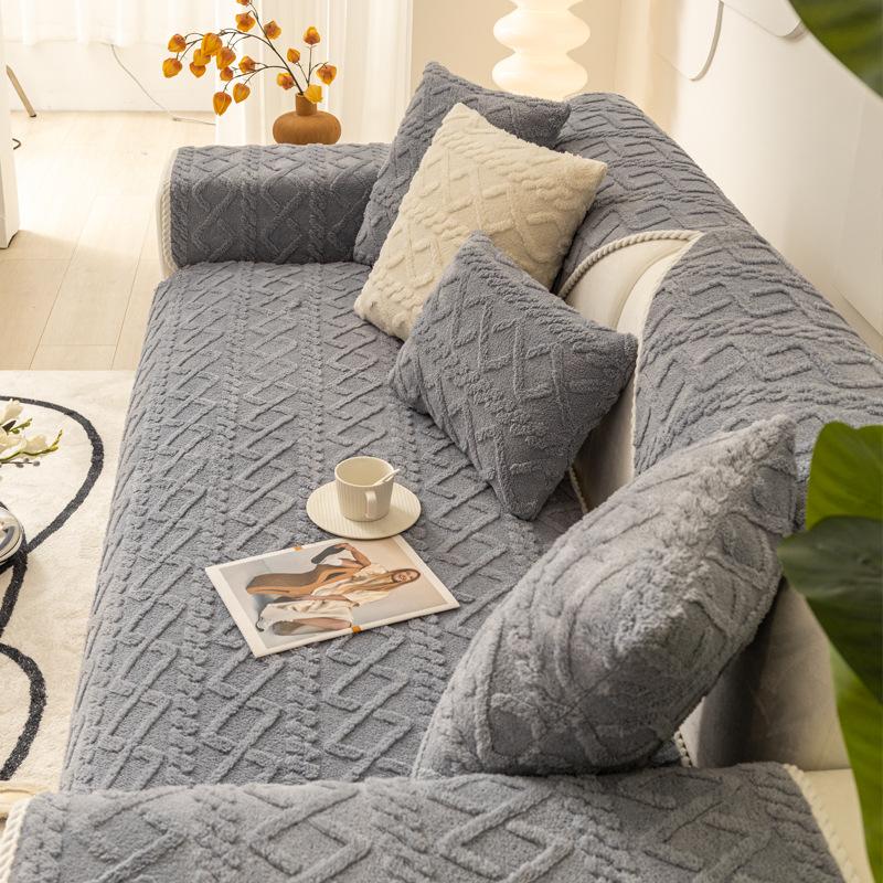 Winter Plush Leather Sofa Cushion Winter Thickened Cushion Non-Slip High-End Fabric Sofa Cover Cover Towel