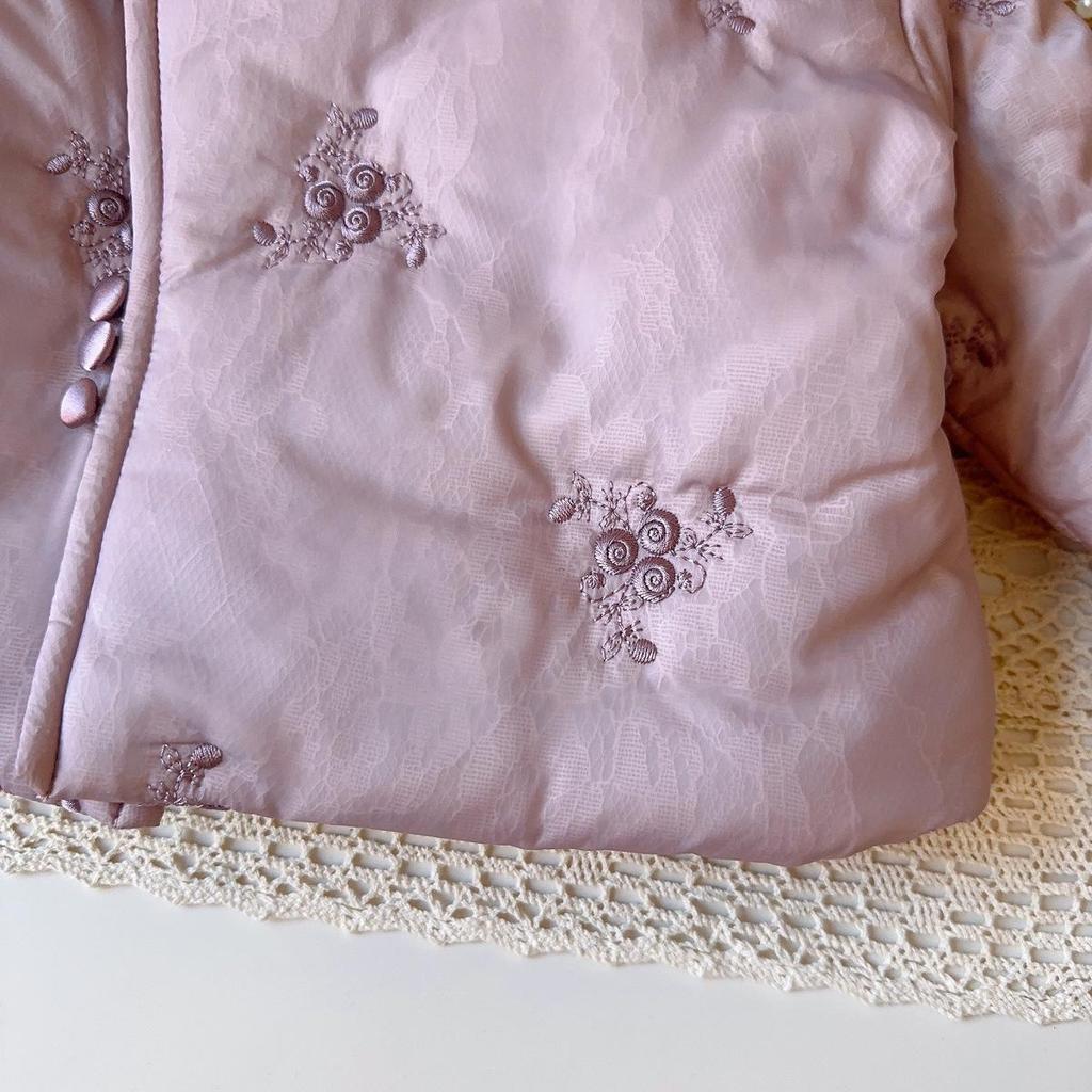 Girls' Winter Embroidered Cotton Jacket AWB117 - New Chinese Style, Thickened for Warmth