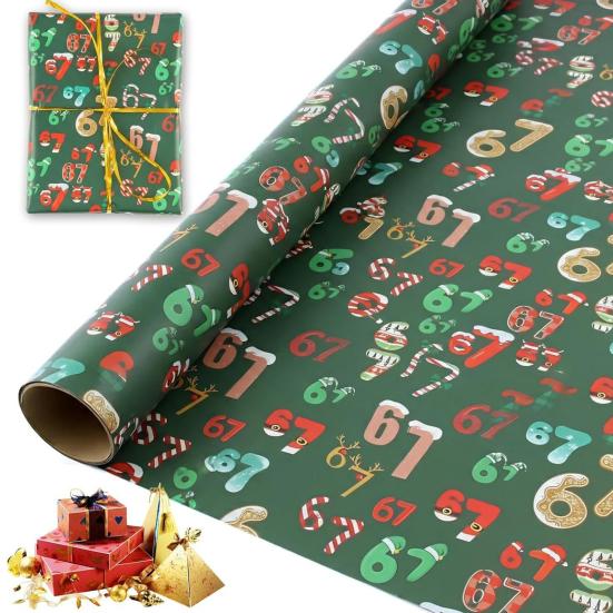 67 Christmas Wrapping Paper Funny 6 7 Meme Holiday Gift Wrap Santa Six Seven Festive Wrapping Paper for Teens Christmas Gift DIY Crafts