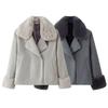 Womens Winter Short Wool Blend Coat With Faux Fur Collar Loose Fit Button Front Street Chic Style