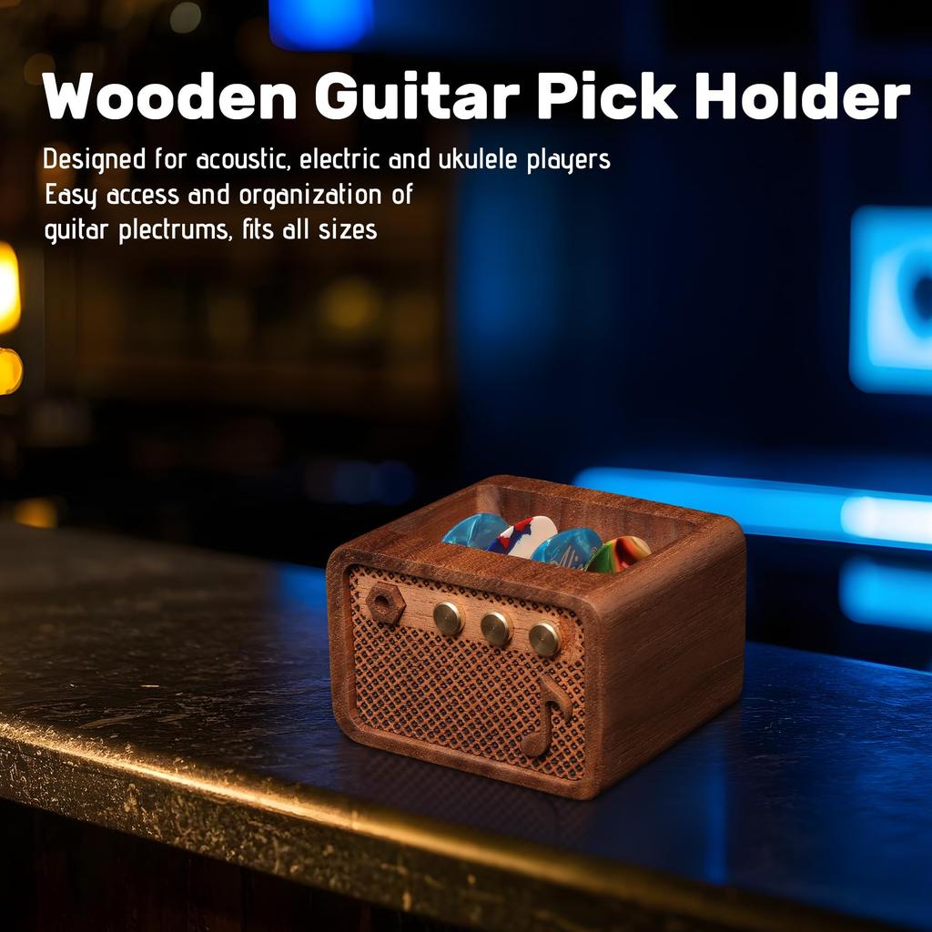 CoolGift Mart Guitar Pick Pick Storage Wooden Electric Guitar Pick Stock Walnut Holder, Case, Display,