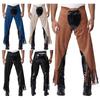 Men's Vintage Cowboy Chaps Adjustable Buckles Open Crotch Split Fringe Suede Pants for Halloween & Western Cosplay (S-3XL)