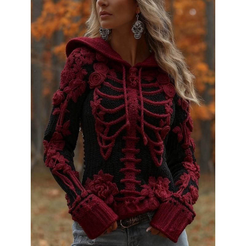 Womens Cozy Oversized Hooded Sweater With 3D Christmas Snowman Print Soft Knit Pullover Winter