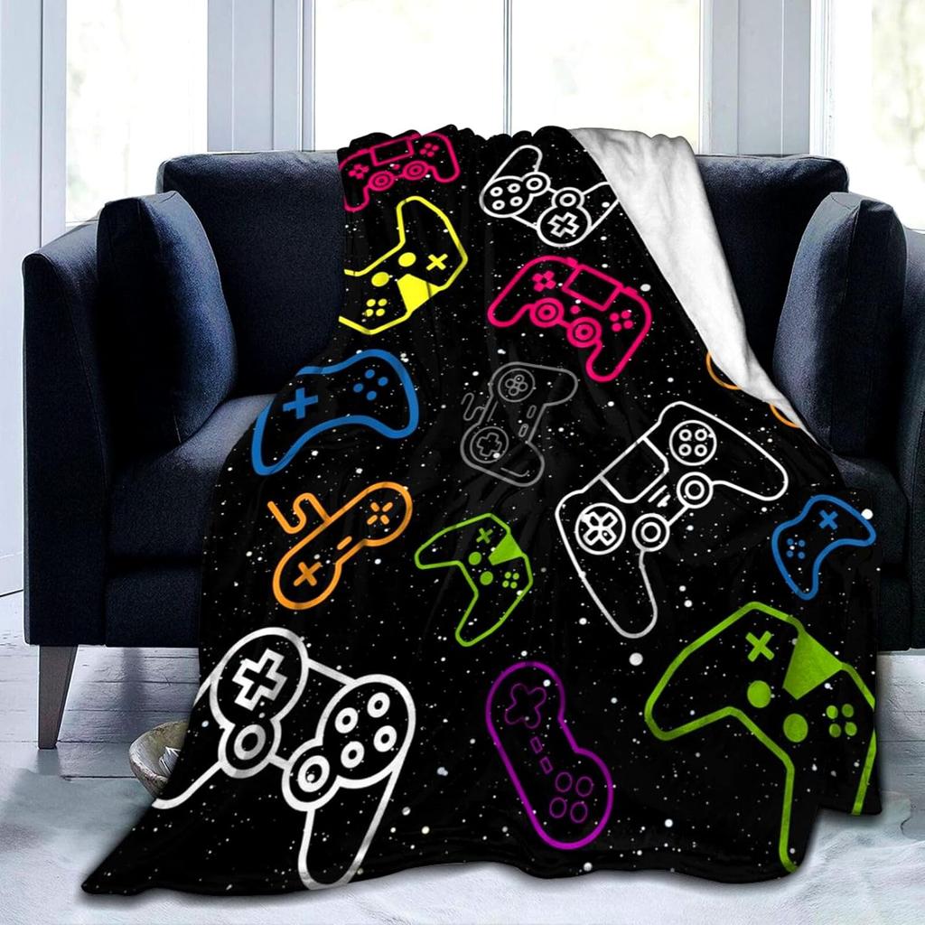Gamer Fleece Throw Blanket For Bed Sofa Couch,Game Gamepad Flannel Fuzzy Blanket, Modern Game Controller Bed Blanket Room Decor