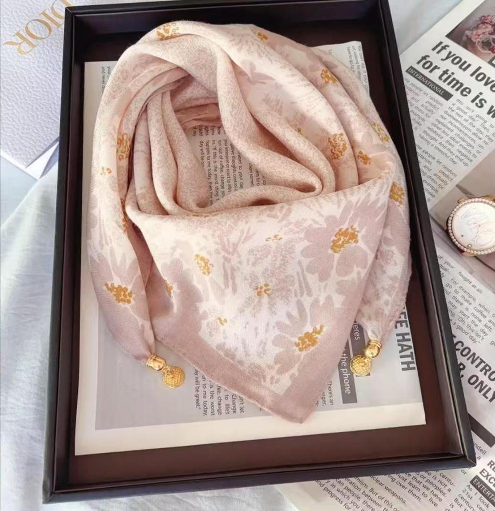 Chic Autumn/Winter Silk Scarf with Magnetic Golden Ball Clasp – Korean Style Neck Warmer