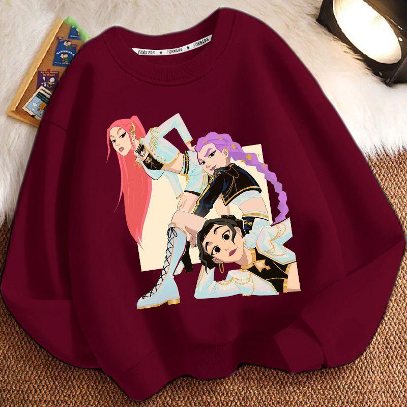 Children's Cartoon Witch Hunt Team Round-neck Hoodies for Autumn and Winter, Loose Long-sleeved Casual Hoodies for Boys and Girls