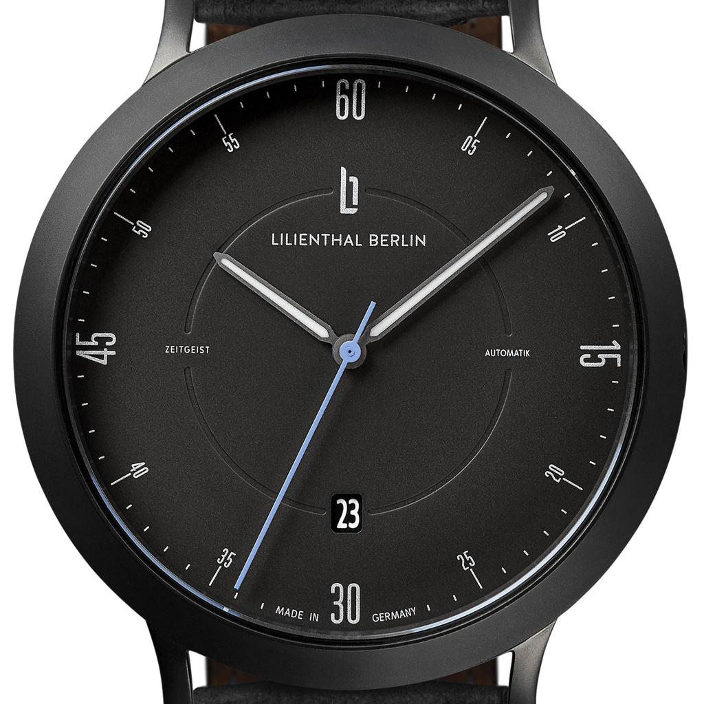 Lilianthal Berlin Automatic Date Skeleton Made in Black Men's Watch, Display, Back, Germany, Z01-102-B004C,