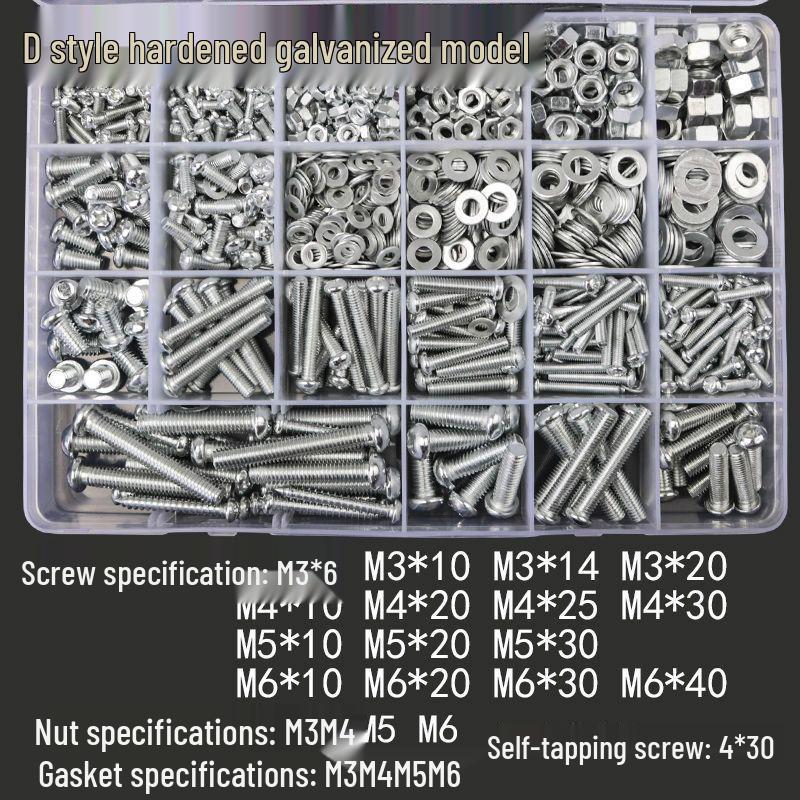 304 Stainless Steel Fastener Set: Nuts, Washers, Machine & Self-Tapping Screws, Bolts, Nails, Round Head M3/M4.