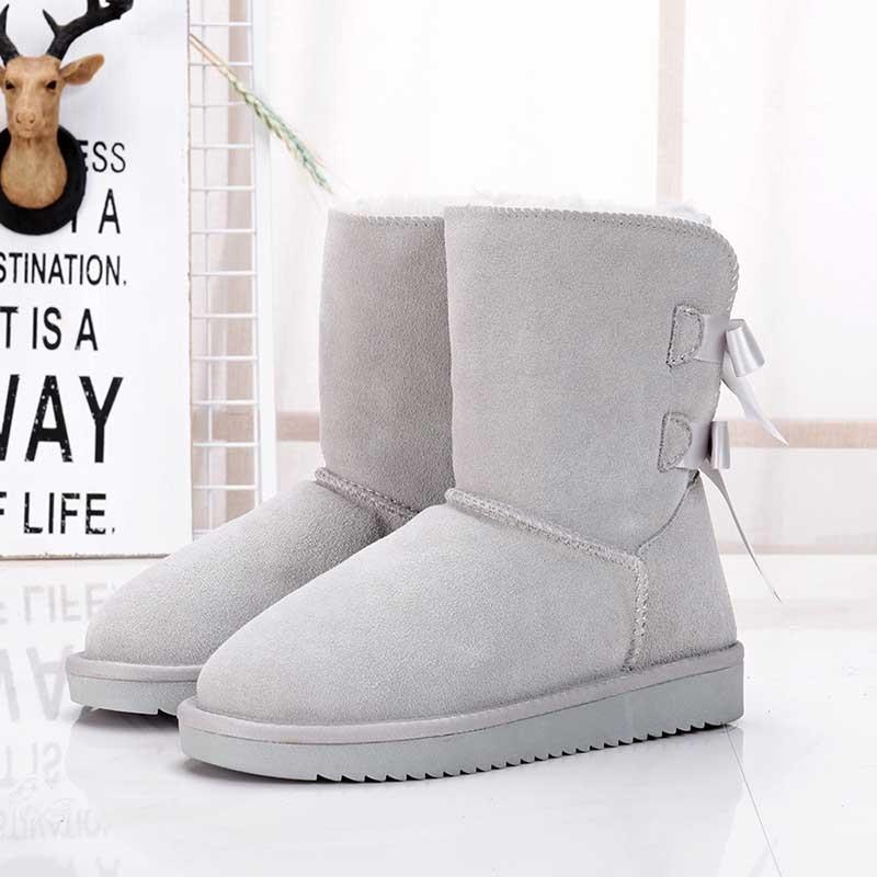 100% Natural Fur Shoes Women Classic Waterproof Genuine Cowhide Leather Snow Boots Women Boots Warm Winter Boots For Women Shoes