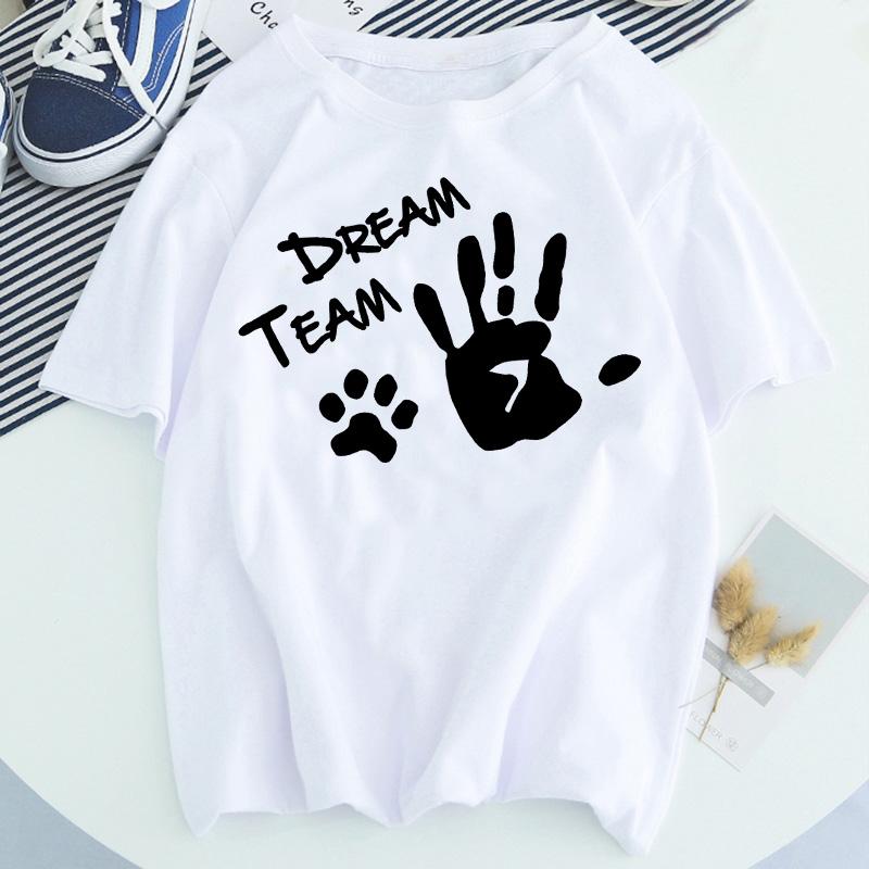 Women Dog Paw Print Short Sleeve Fashion Printed Summer Lady Womens Clothing Tops T-Shirt Shirt Tees Female T Shirt