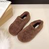 Fashion Beige Platform Plush Flats Women's 2025 Autumn Winter Soft Sole Outdoor Slip On Cotton Shoes Comfortable Casual Shoes