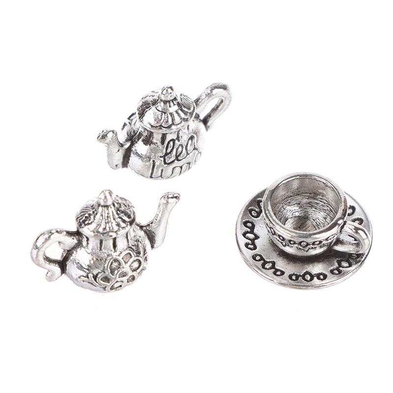 3Pcs 1:12 Dollhouse Miniture Teapot Cup Plate Toy Metal Tea Set Accessories