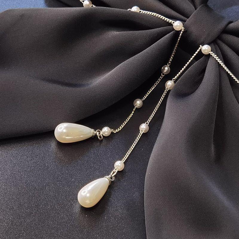 1pc Exquisite pearl hanging large bow hair clip, high-end feeling at the back of the head, spring clip top clip, new headwear