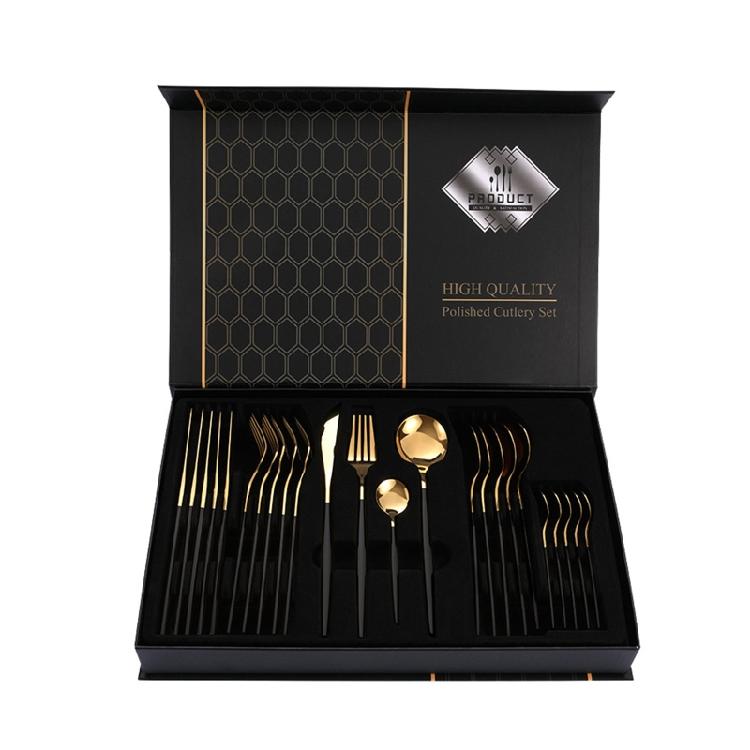 

24 Pcs Gold Stainless Steel Flatware Cutlery Set Easy to Use and Clan Durable чёрный/золотой