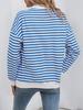 Women's Retro Striped Polo Collar Long Sleeve Hoodie - Loose Fit Autumn/Winter 2026 Pullover