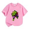 Kids Boys Girls 100% Cotton Crew Neck Short Sleeve T-Shirt, Cool Super Strong Green Giant Break Wall Print Casual Soft Summer Tee for Children Daily W