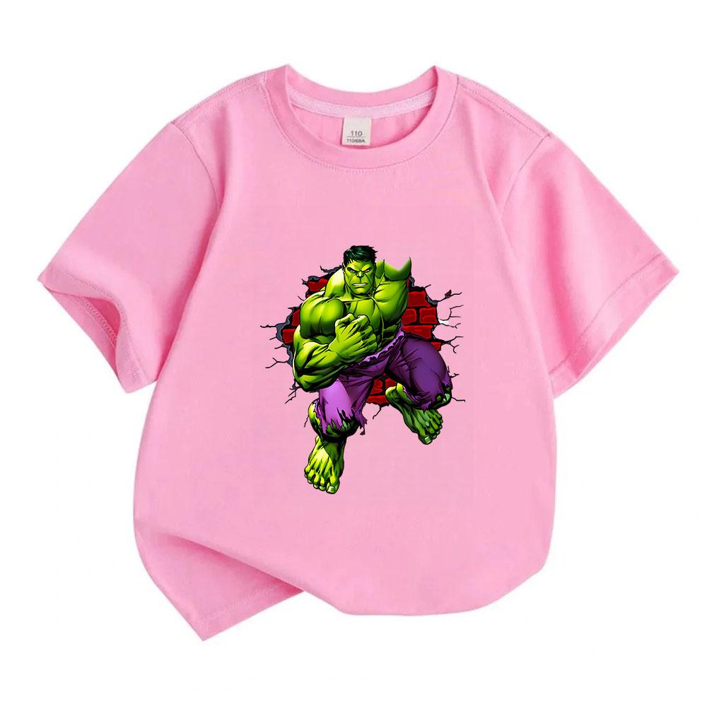 Kids Boys Girls 100% Cotton Crew Neck Short Sleeve T-Shirt, Cool Super Strong Green Giant Break Wall Print Casual Soft Summer Tee for Children Daily W