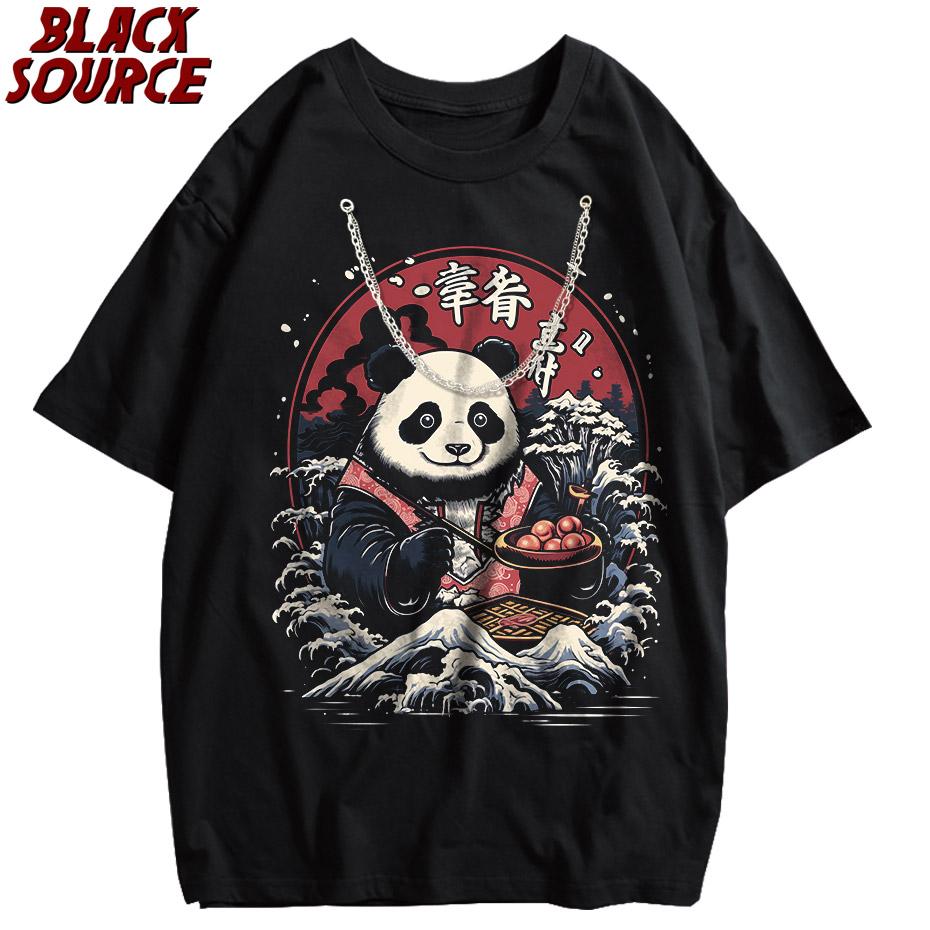 

Japanese style loose panda hiphop personality hence retro distressed short sleeved Tshirt A S
