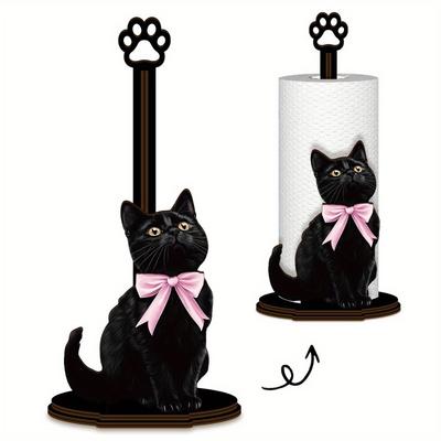 Schwarze Katze Form Holz Taschentuchhalter Frischhaltefolie Rolle Vertikale Lagerung Toilettenpapierhalter WC Papier Ständer Servietten Aufbewahrung