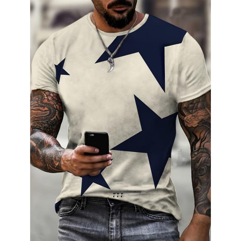 Fashion Contrast Color Star Star Graphic Pattern Crew Neck And Short Sleeve
