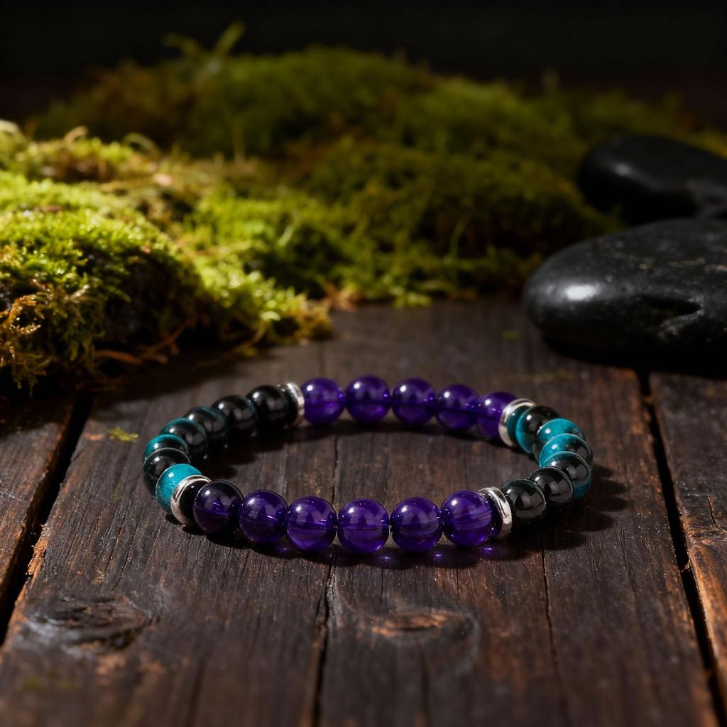 Festive Gifts Teal Stone Purple Glass Beaded Bracelet Modern Fashion Jewelry For Men Daily Wear Gift