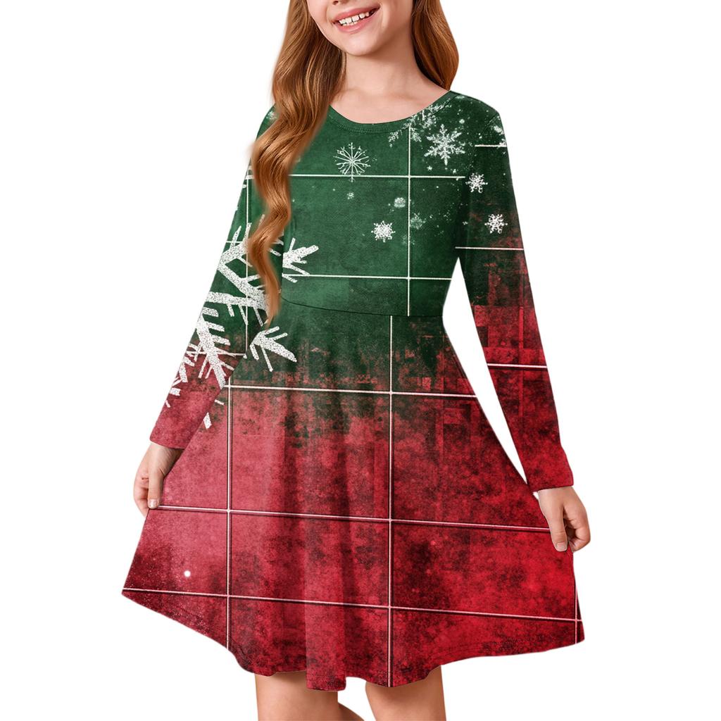 Girls' Princess Dress - Long Sleeve A-Line T-Shirt Dress Christmas Day