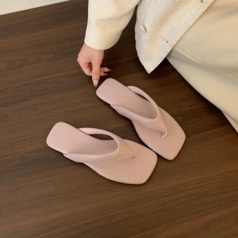 

Fashion Square toe clip sandals for women 2025 summer new high heel flip-flops large size slim heel women s outdoor leather slippers 35 фиолетовый