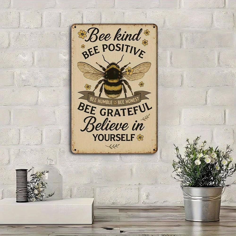 Bee Kind Metal Sign 8x12" - Vintage Inspirational Wall Art with Bee & Floral Design for Home Decor