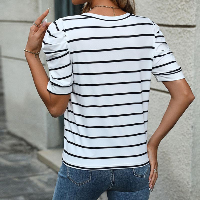 Maglietta pullover a righe estive Maglietta da donna T-shirt a maniche casual da donna