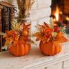 Realistic Artificial Pumpkins Fall Pumpkin Table Ornament, Foam with Flower, Maple Eye-catching Accents Leaves, Berry for Autumn Harvest Thanksgiving