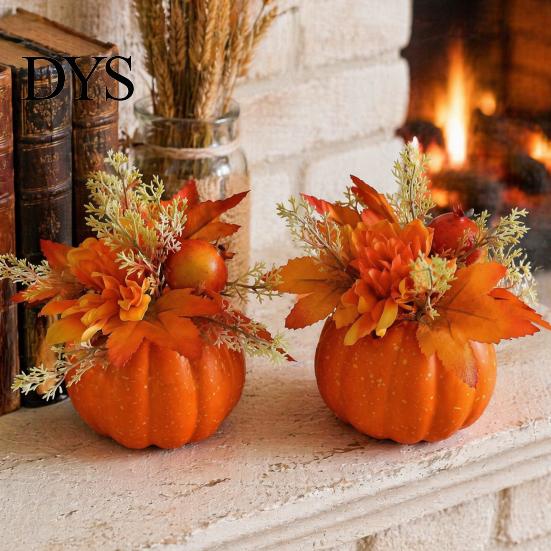 Realistic Artificial Pumpkins Fall Pumpkin Table Ornament, Foam with Flower, Maple Eye-catching Accents Leaves, Berry for Autumn Harvest Thanksgiving