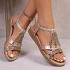 Fashion Bohemian Rhinestone Soft-soled Sandals for Women's Fashion Wear with Wedge Heels and Versatile Flat Beach Shoes