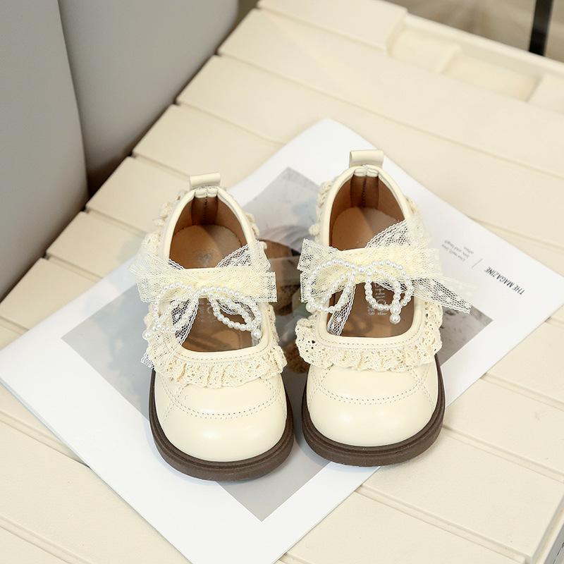 Girls Lace Pearl Bow Mary Jane Shoes 20
