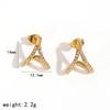 Geometric Stainless Steel Earrings With Rhinestone Accents For Women Fashion Jewelry