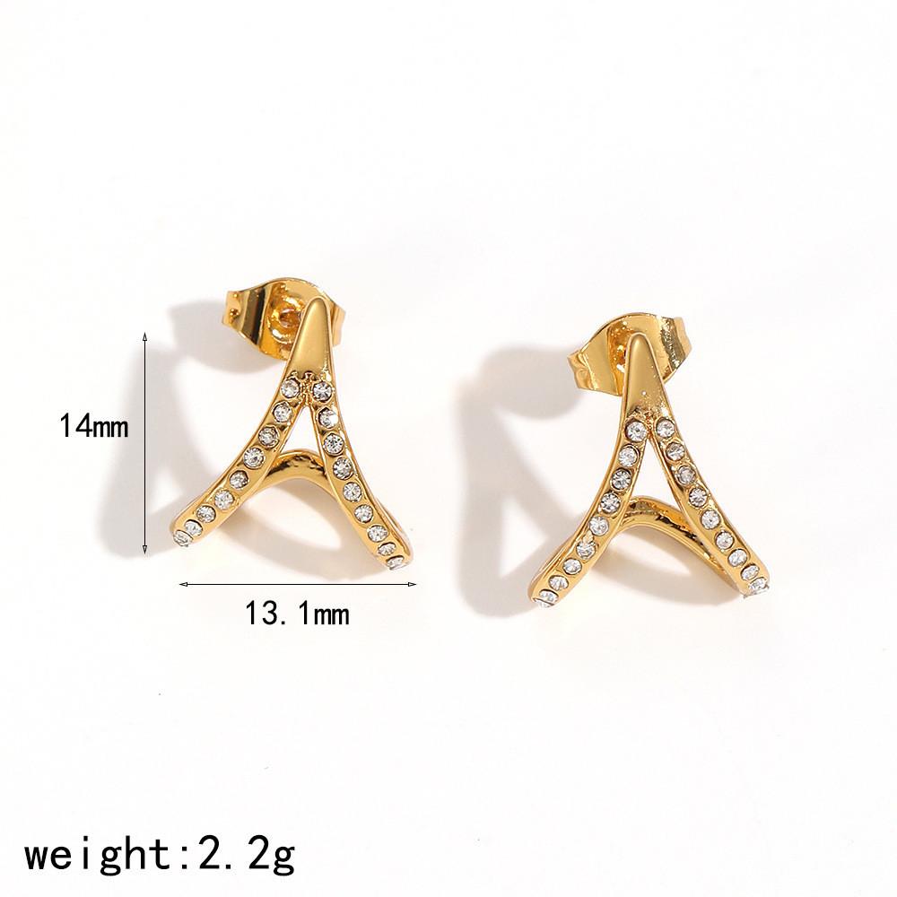 Geometric Stainless Steel Earrings With Rhinestone Accents For Women Fashion Jewelry