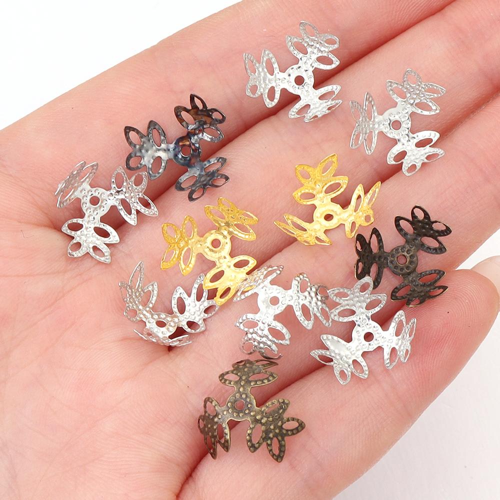 100pcs/Pack Flower Beads Caps Iron Floral Spacer Beads Pendant for Crafts Necklace Earrings Bracelet Jewelry Making Findings