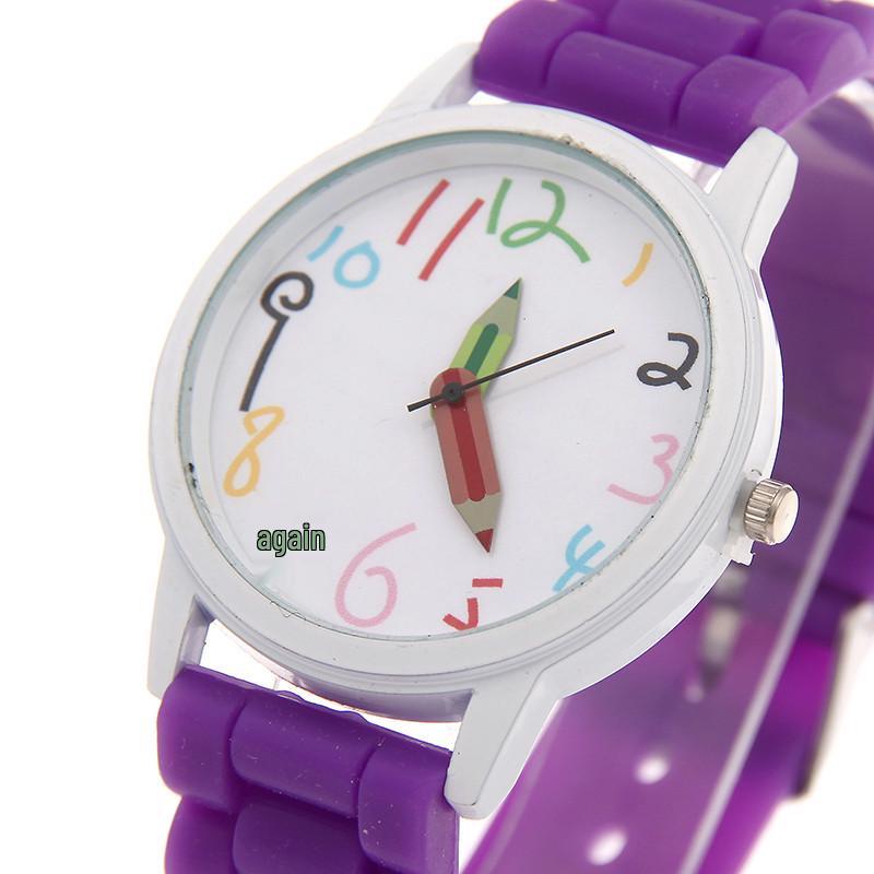 Korean Style Cute Student Quartz Watch with Colorful Numbers and Silicone Strap